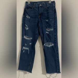 Old Navy Distressed High Rise Slouchy Straight  Button Fly Jeans Size 2
